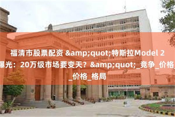 福清市股票配资 &quot;特斯拉Model 2谍照曝光：20万级市场要变天？&quot;_竞争_价格_格局