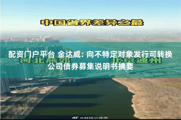 配资门户平台 金达威: 向不特定对象发行可转换公司债券募集说明书摘要
